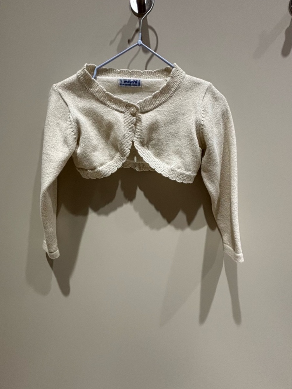 Mayoral Girls Cream sparkle Cropped Cardigan Sweater bolero shrug sz 2